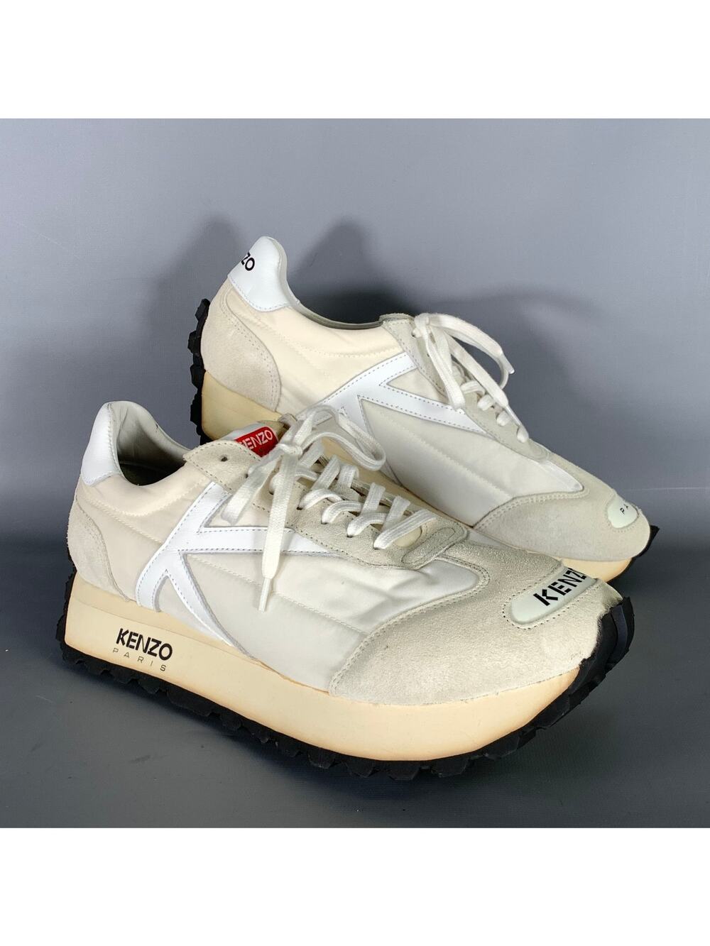 KENZO Size 9.5 White Nylon Lace Up Sneakers